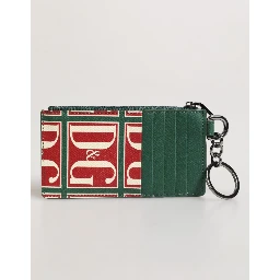 Green Calf Leather Logo Print Monogram Card Holder Wallet