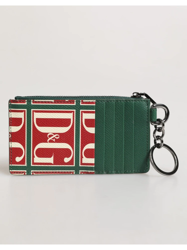 Green Calf Leather Logo Print Monogram Card Holder Wallet alternative