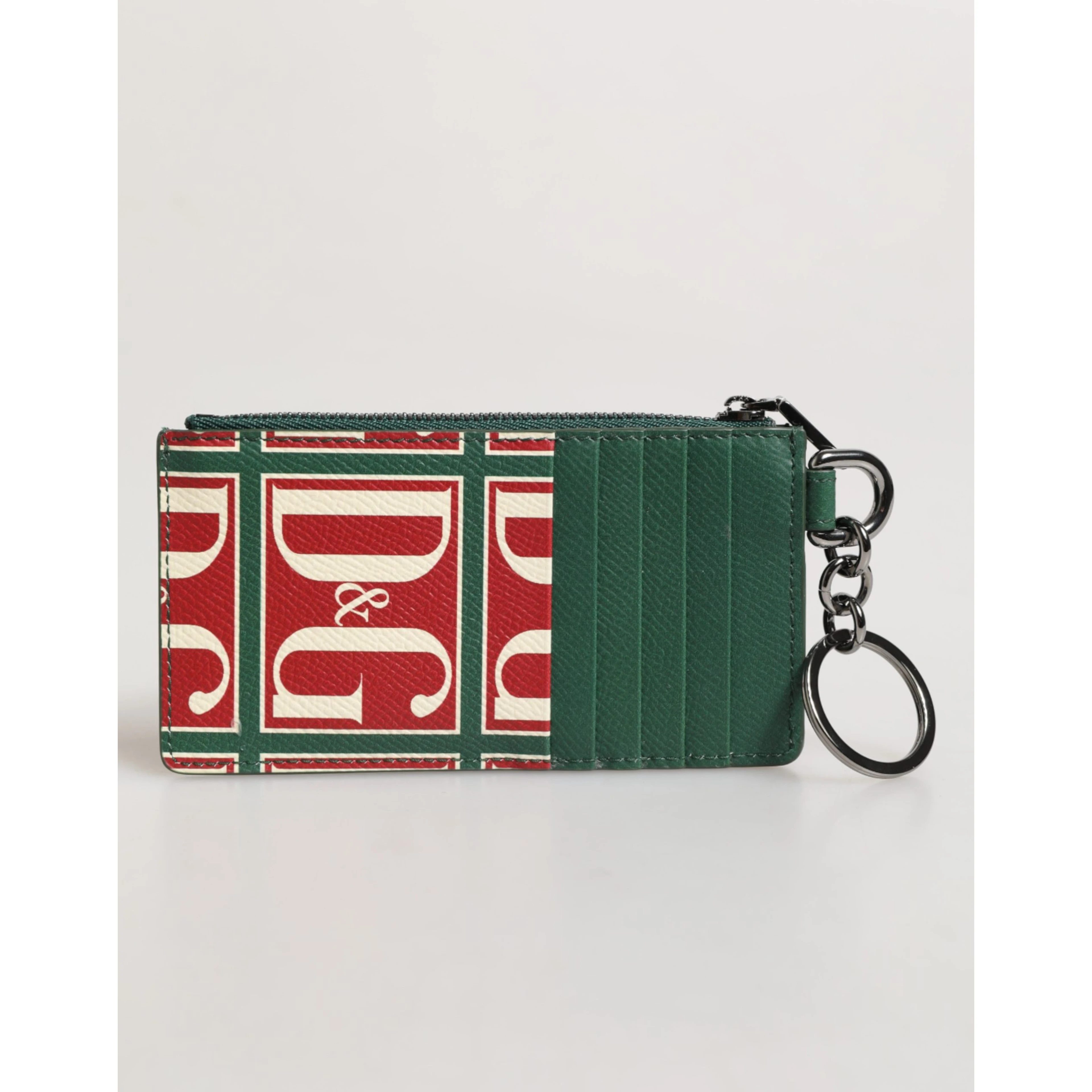 Green Calf Leather Logo Print Monogram Card Holder Wallet