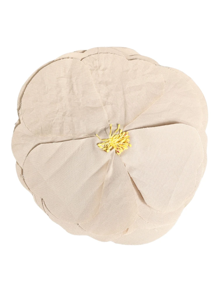 Beige Floral Motif Silk Blend Poplin Fabric Pin  Brooch