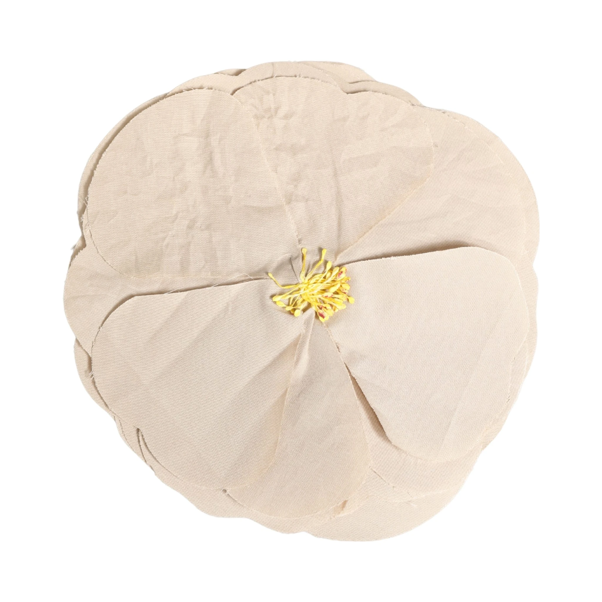Beige Floral Motif Silk Blend Poplin Fabric Pin  Brooch