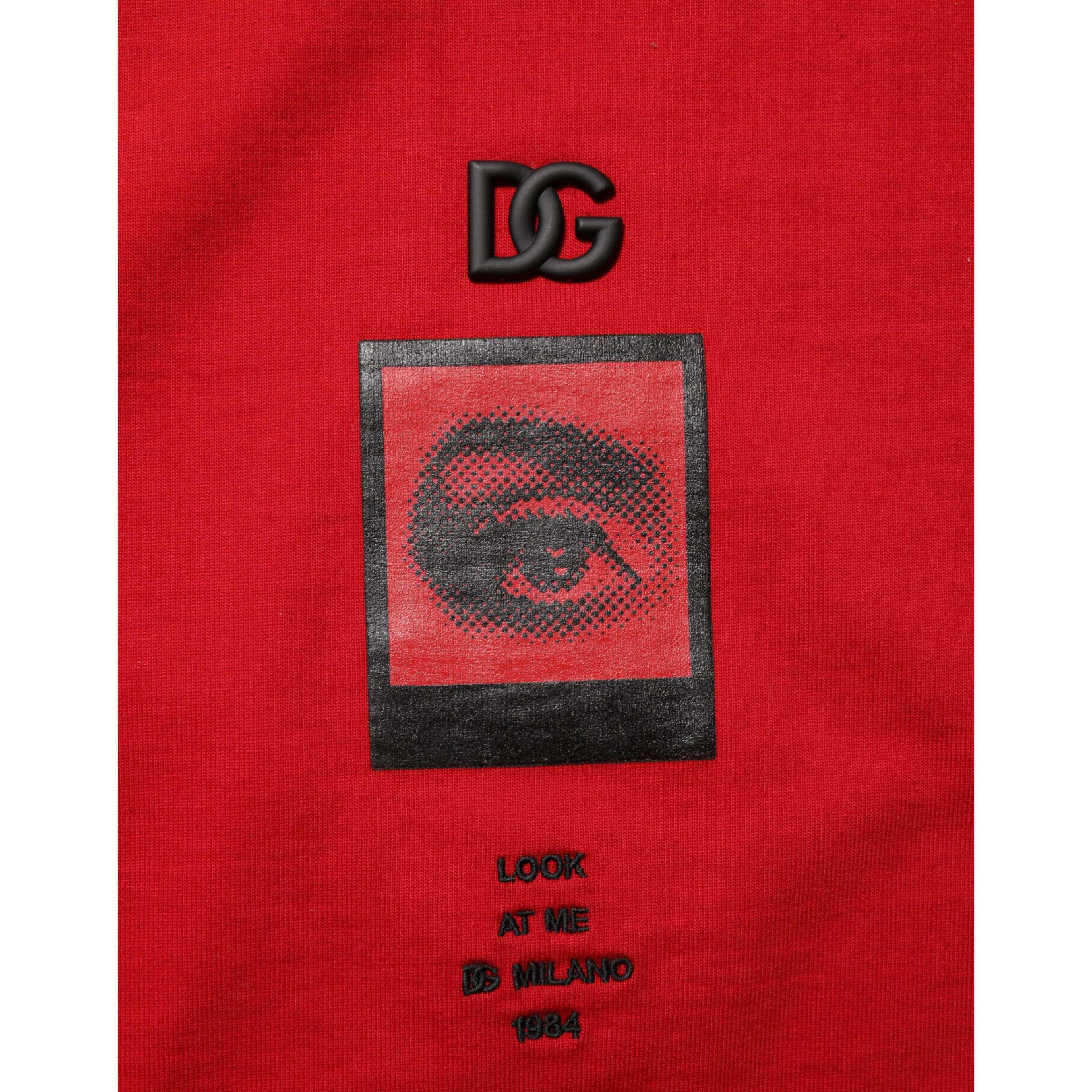 Red DG Eye Print Cotton Crew Neck T-shirt
