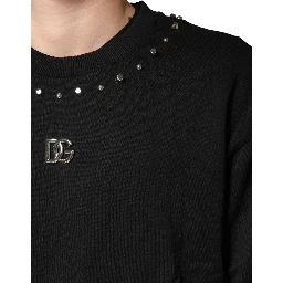 Black Embellished Cotton Sweatshirt Sweater