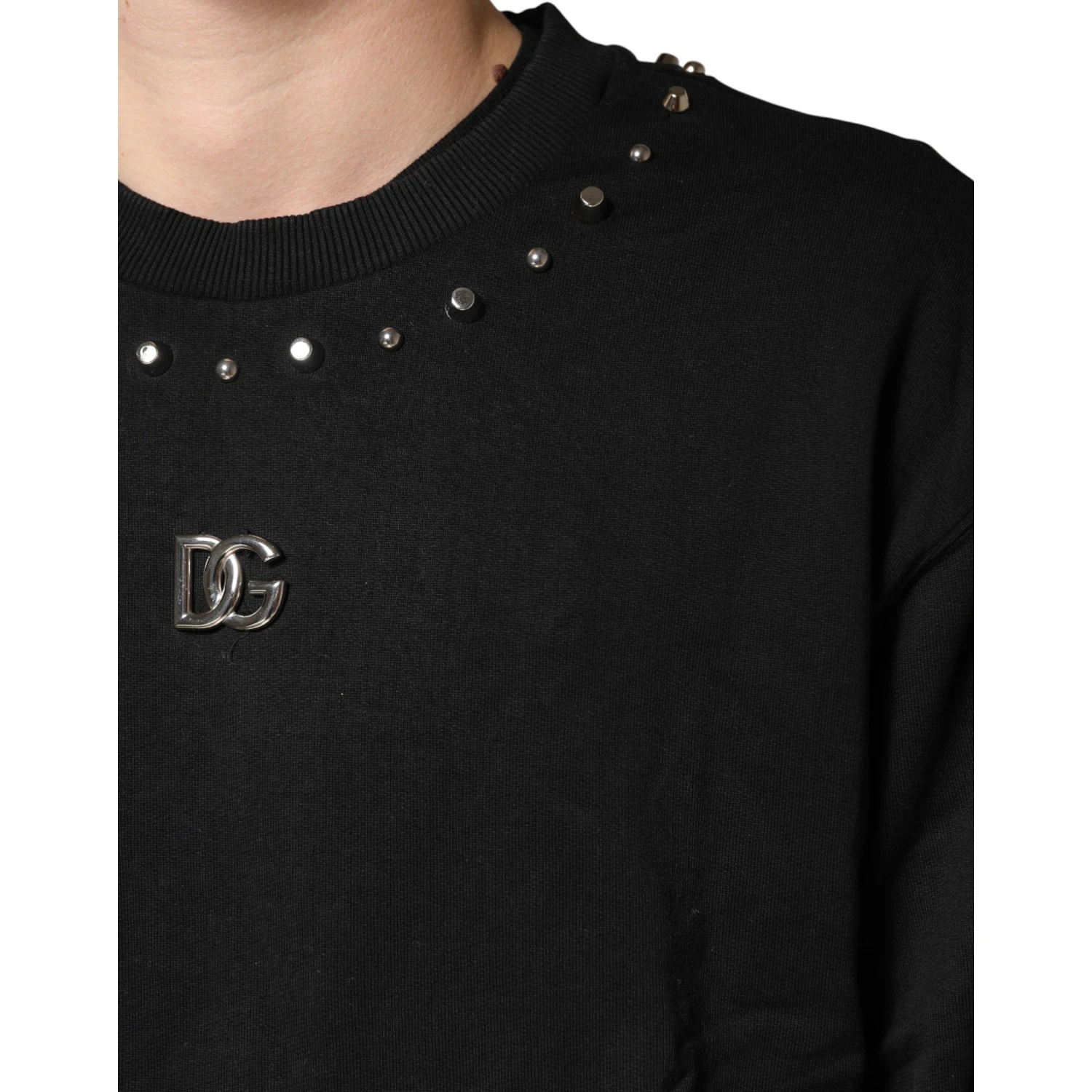 Black Embellished Cotton Sweatshirt Sweater