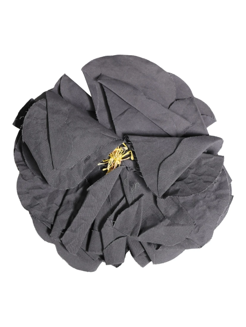 Gray Floral Motif Silk Blend Poplin Fabric Bar Pin  Brooch