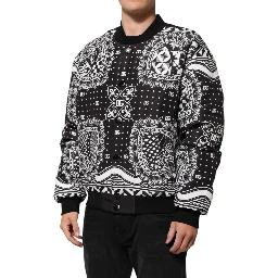 Black White BandanaPrint Men Bomber  Jacket
