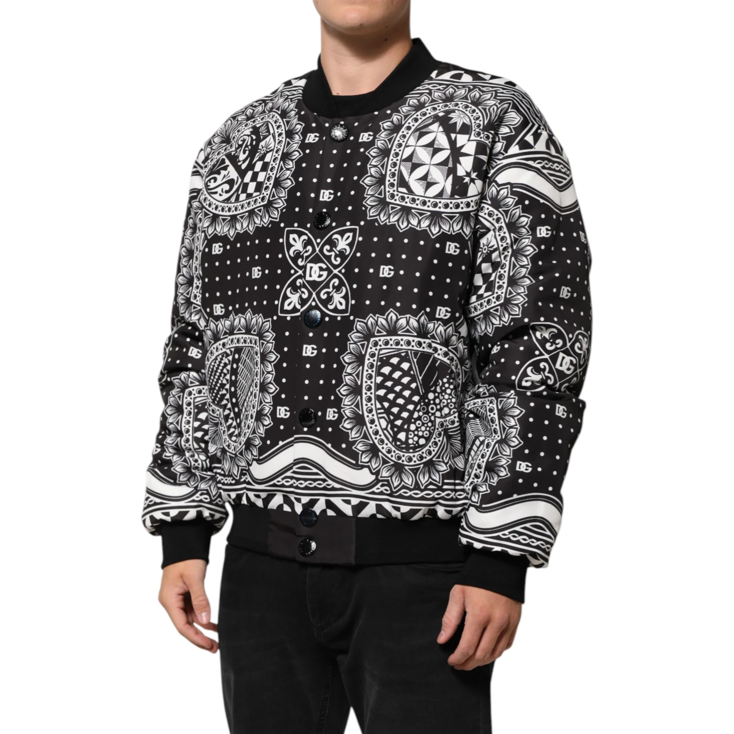 Black White BandanaPrint Men Bomber  Jacket