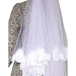 White Floral Lace Nylon Floor Length Long Wedding Veil