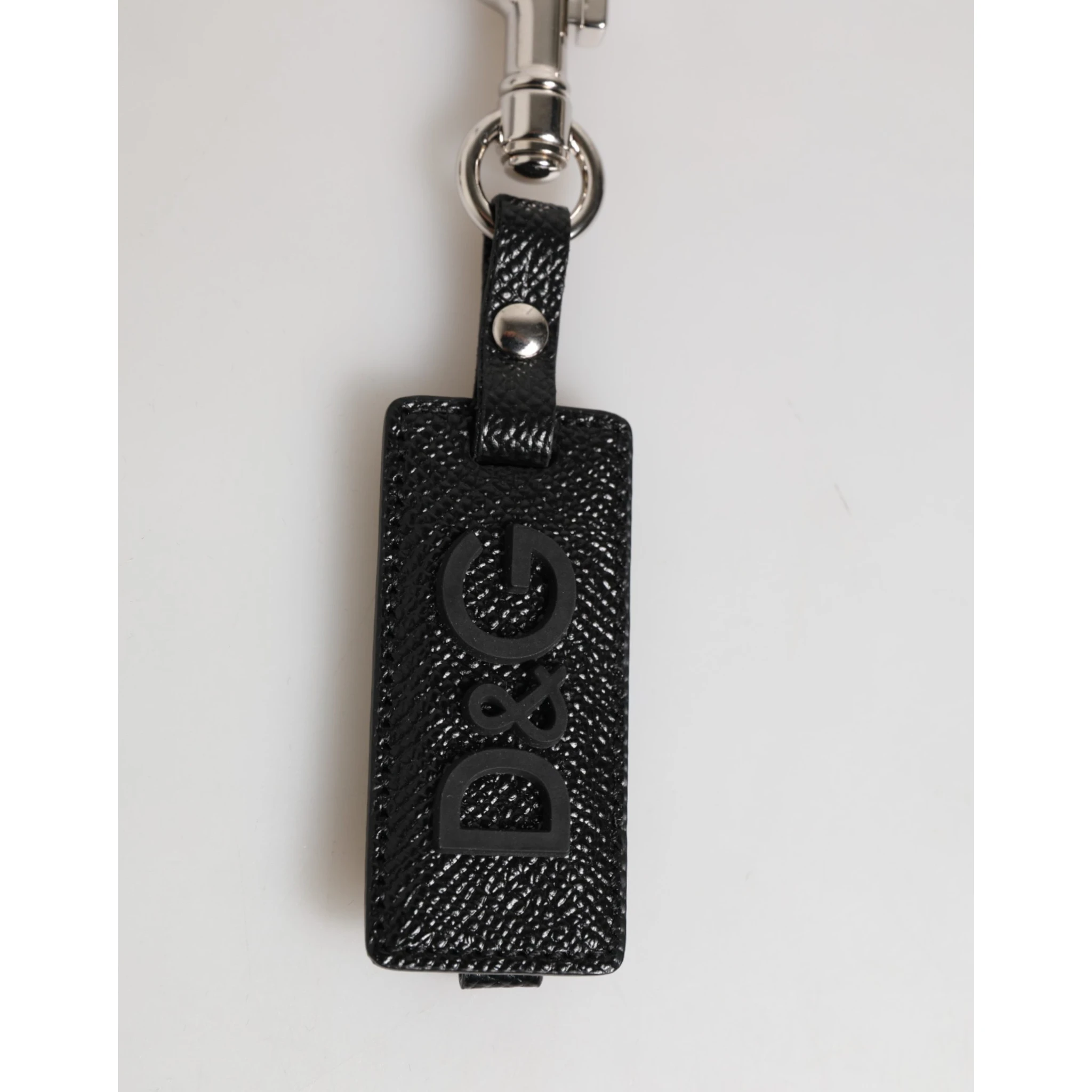 Black DG Logo Leather Silver Metal Keyring Men Keychain