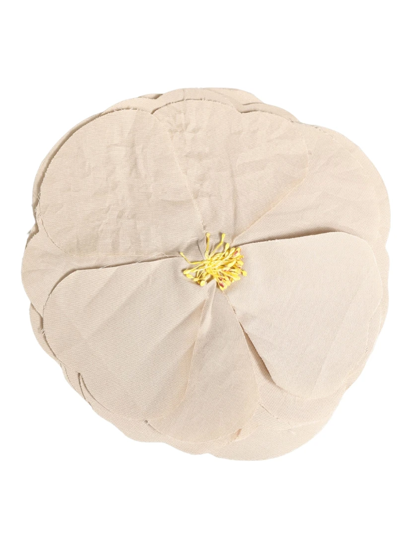 Beige Floral Motif Silk Blend Poplin Fabric Pin  Brooch