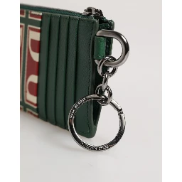 Green Calf Leather Logo Print Monogram Card Holder Wallet