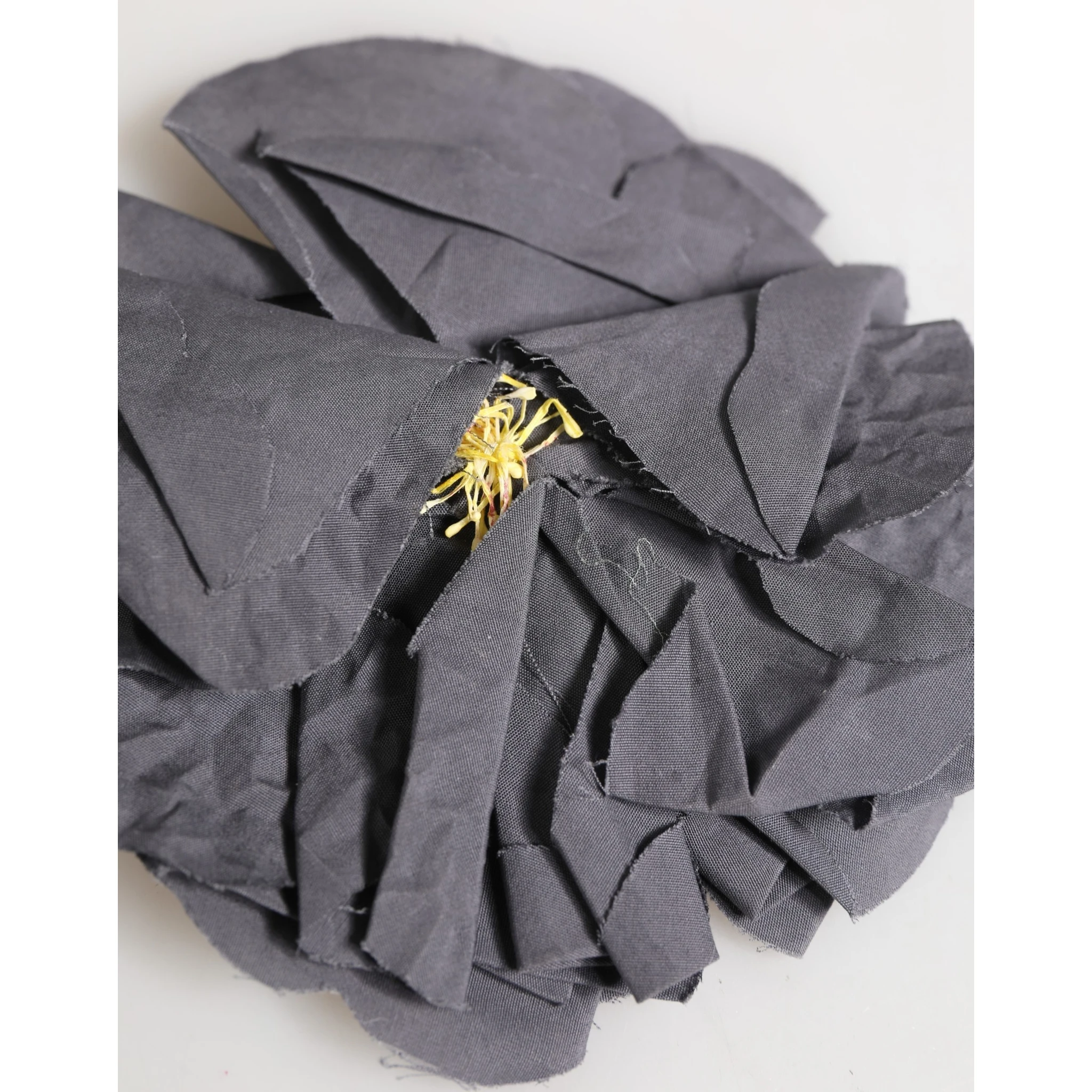 Gray Floral Motif Silk Blend Poplin Fabric Bar Pin  Brooch
