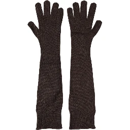 Brown Cashmere Knitted Elbow Length Mitten Gloves