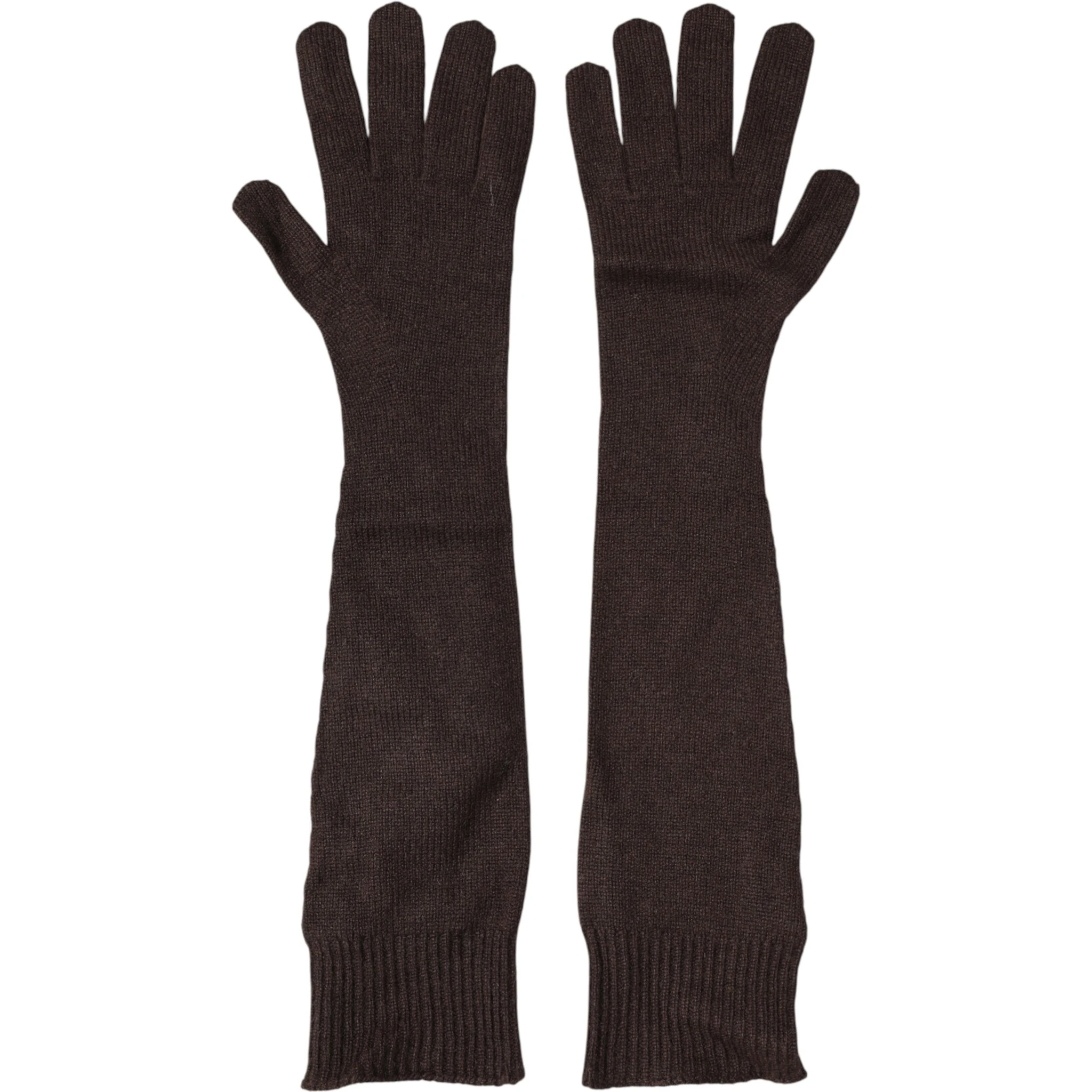 Brown Cashmere Knitted Elbow Length Mitten Gloves