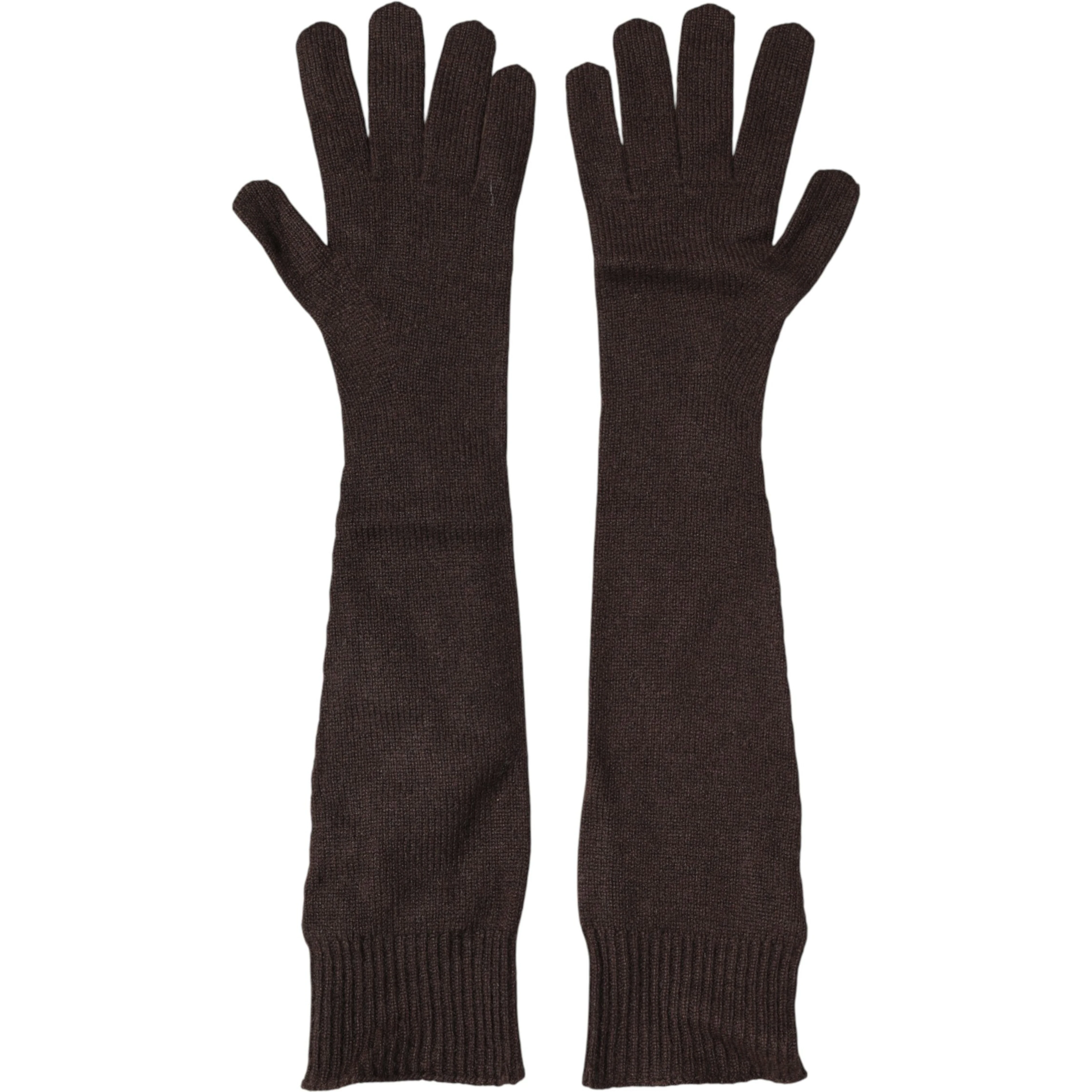 Brown Cashmere Knitted Elbow Length Mitten Gloves
