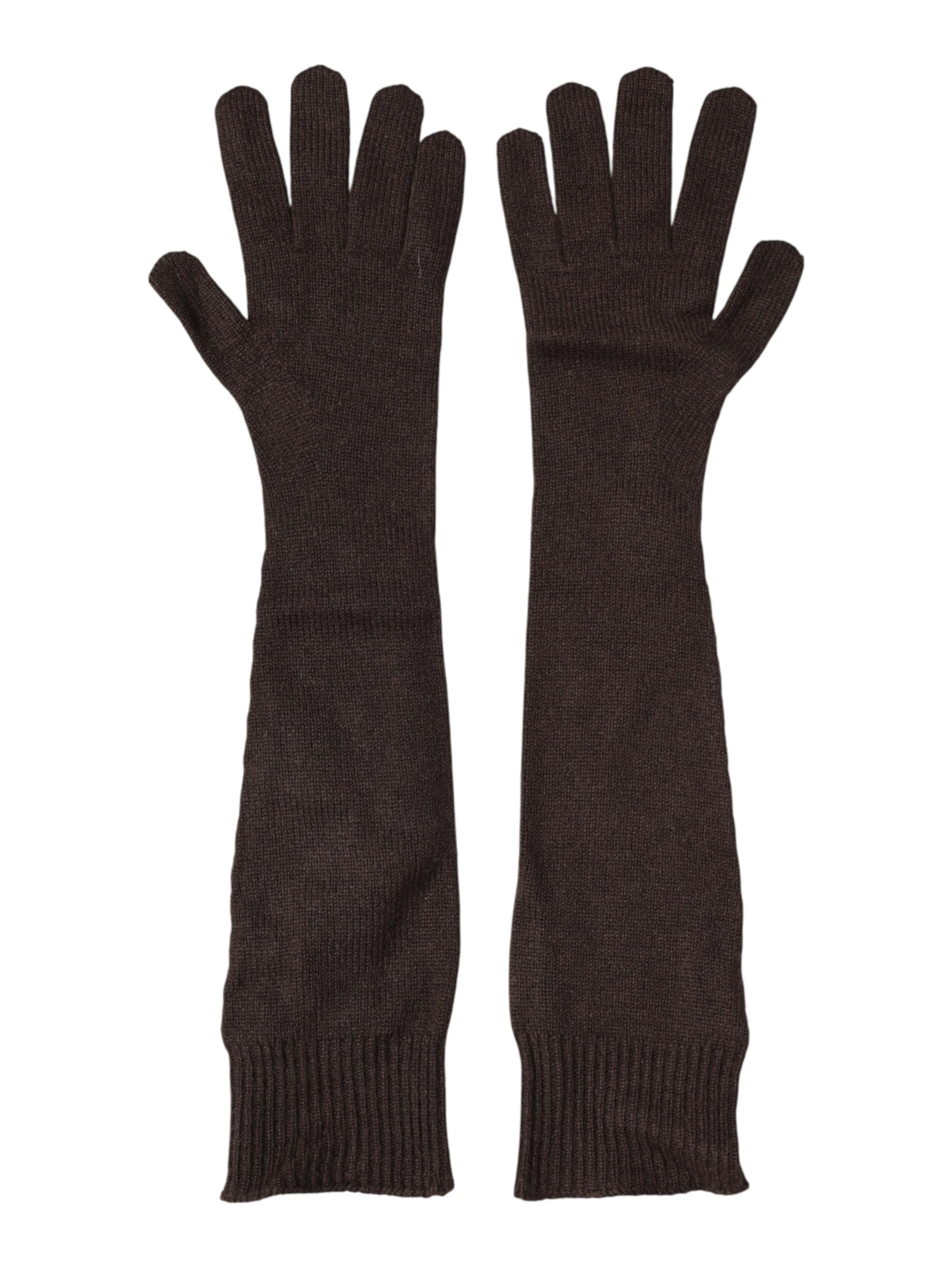 Brown Cashmere Knitted Elbow Length Mitten Gloves