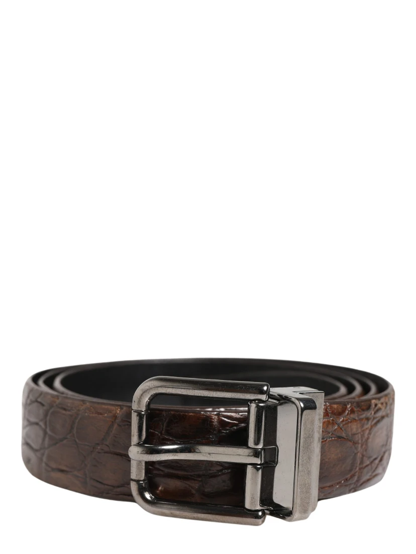 Brown Leather Silver Tone Metal Buckle Belt