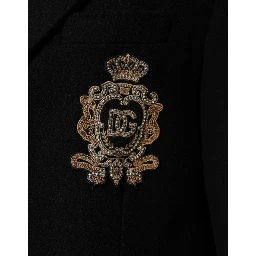 Black Heraldic Patch Single Breasted Blazer Jacket