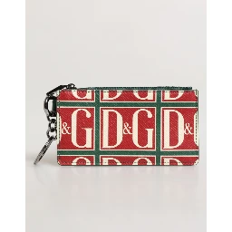 Green Calf Leather Logo Print Monogram Card Holder Wallet