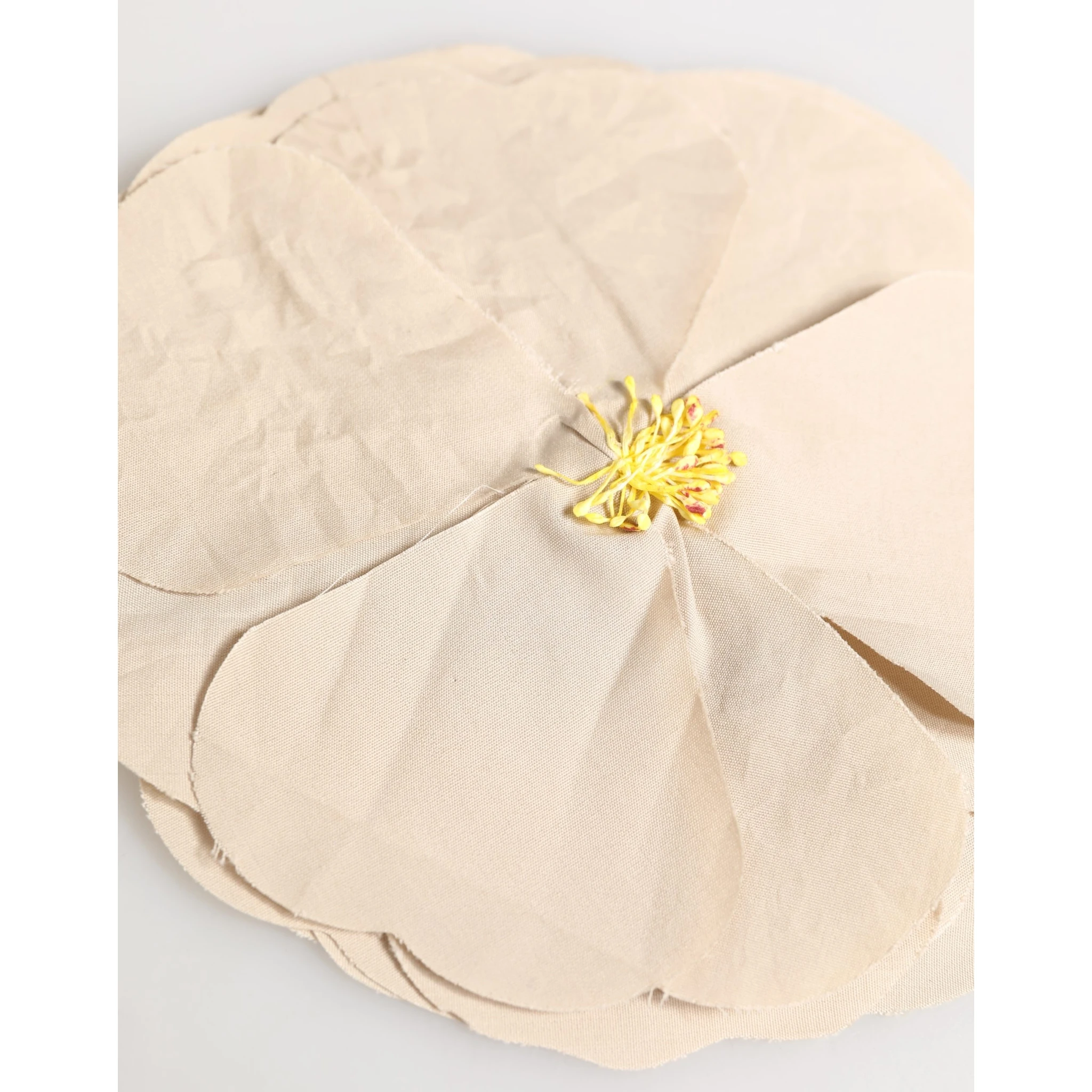 Beige Floral Motif Silk Blend Poplin Fabric Pin  Brooch