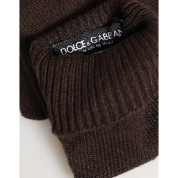 Brown Cashmere Knitted Elbow Length Mitten Gloves