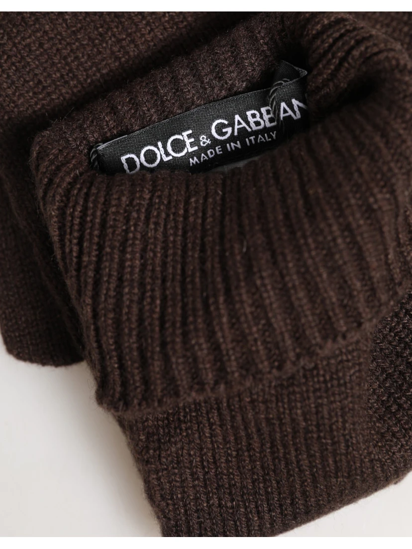 Brown Cashmere Knitted Elbow Length Mitten Gloves