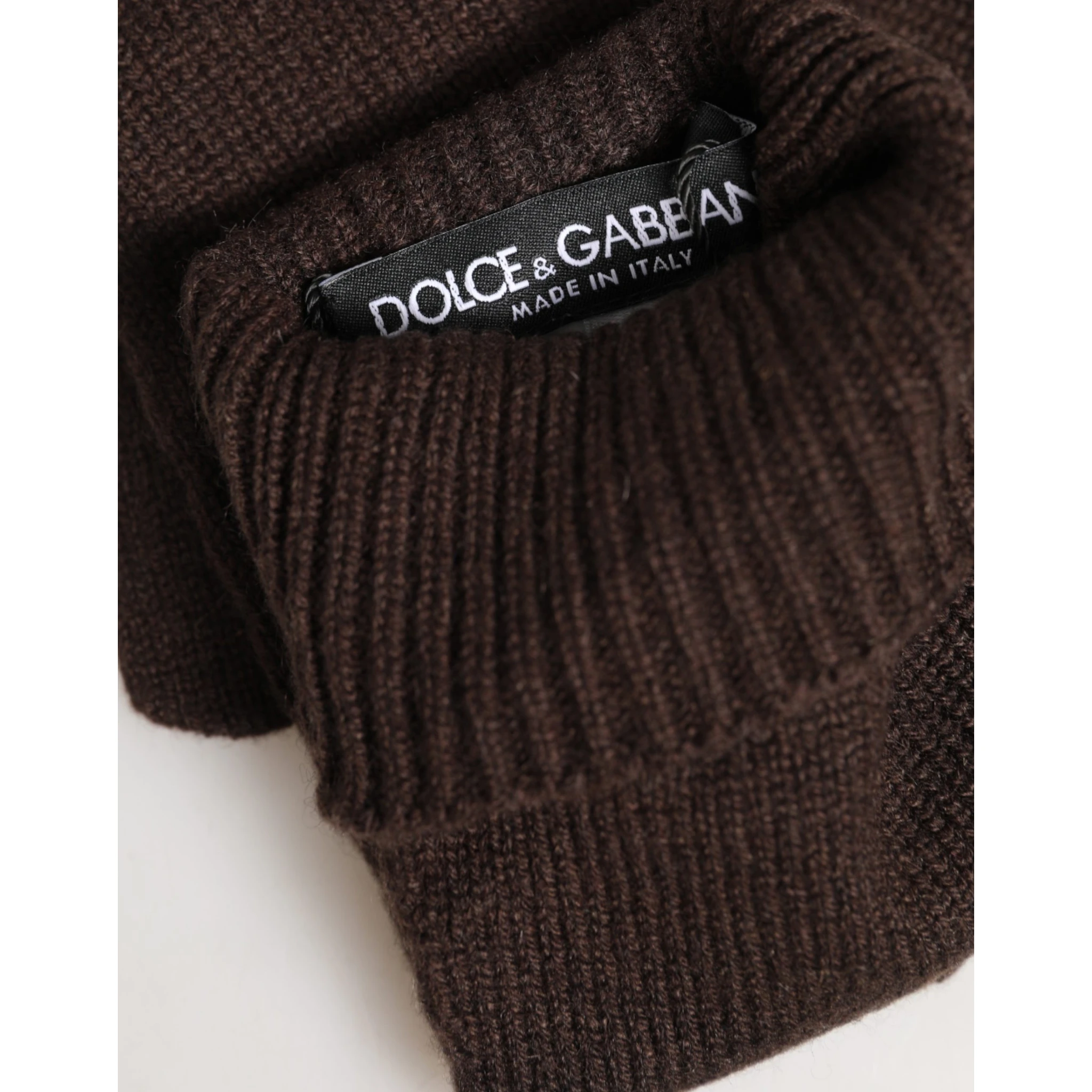 Brown Cashmere Knitted Elbow Length Mitten Gloves