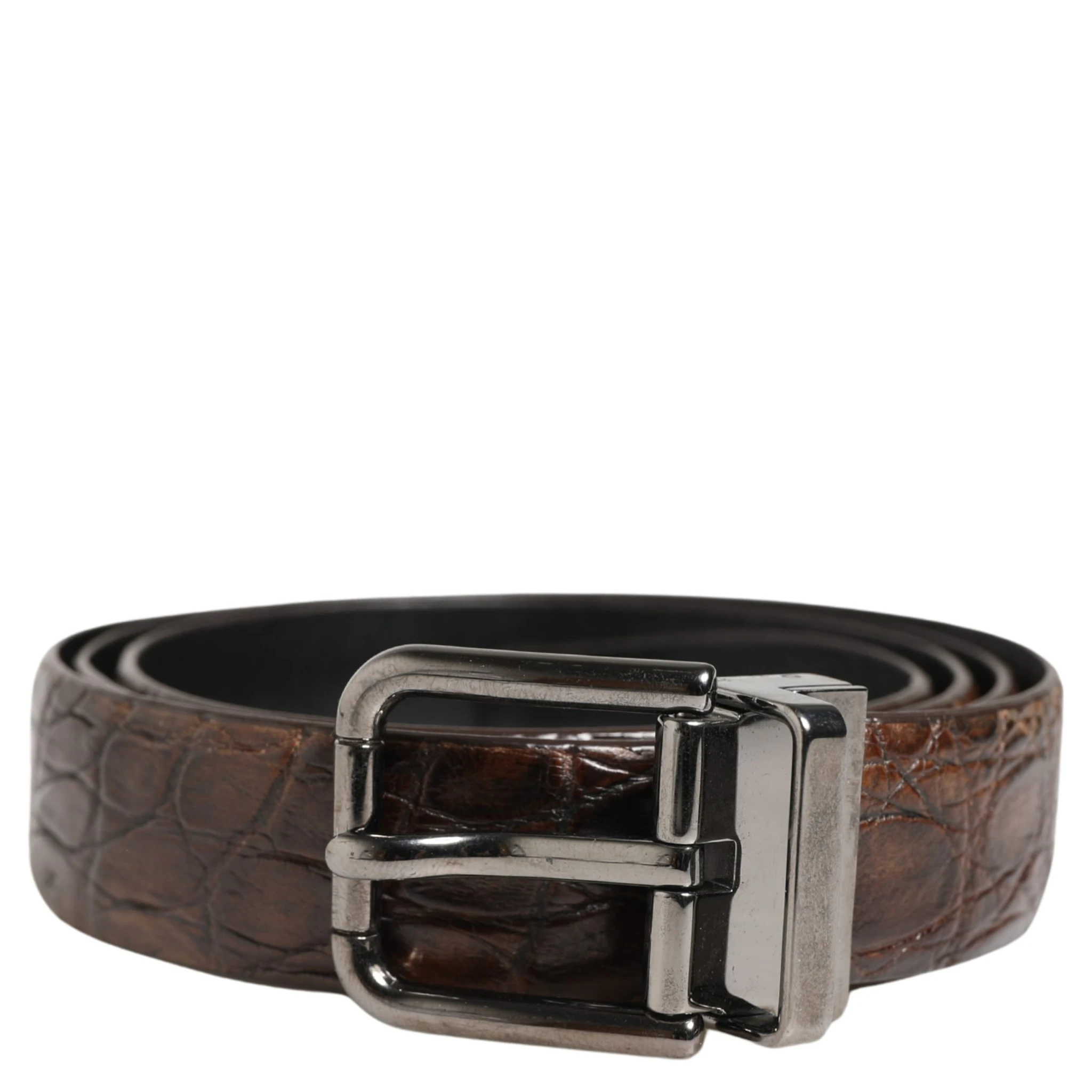 Brown Leather Silver Tone Metal Buckle Belt