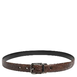 Brown Leather Silver Tone Metal Buckle Belt