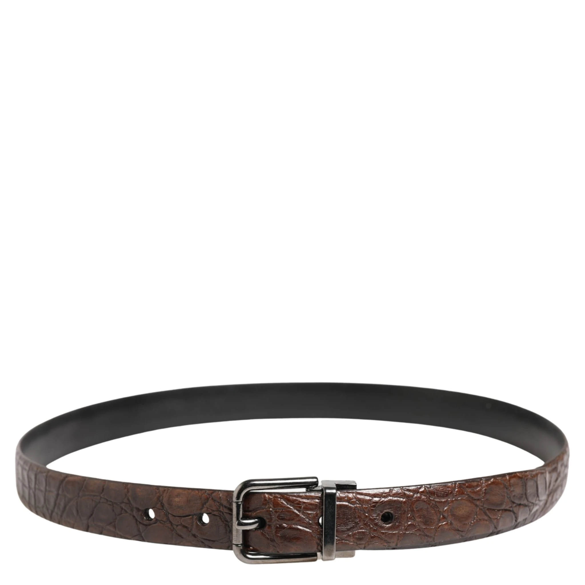 Brown Leather Silver Tone Metal Buckle Belt
