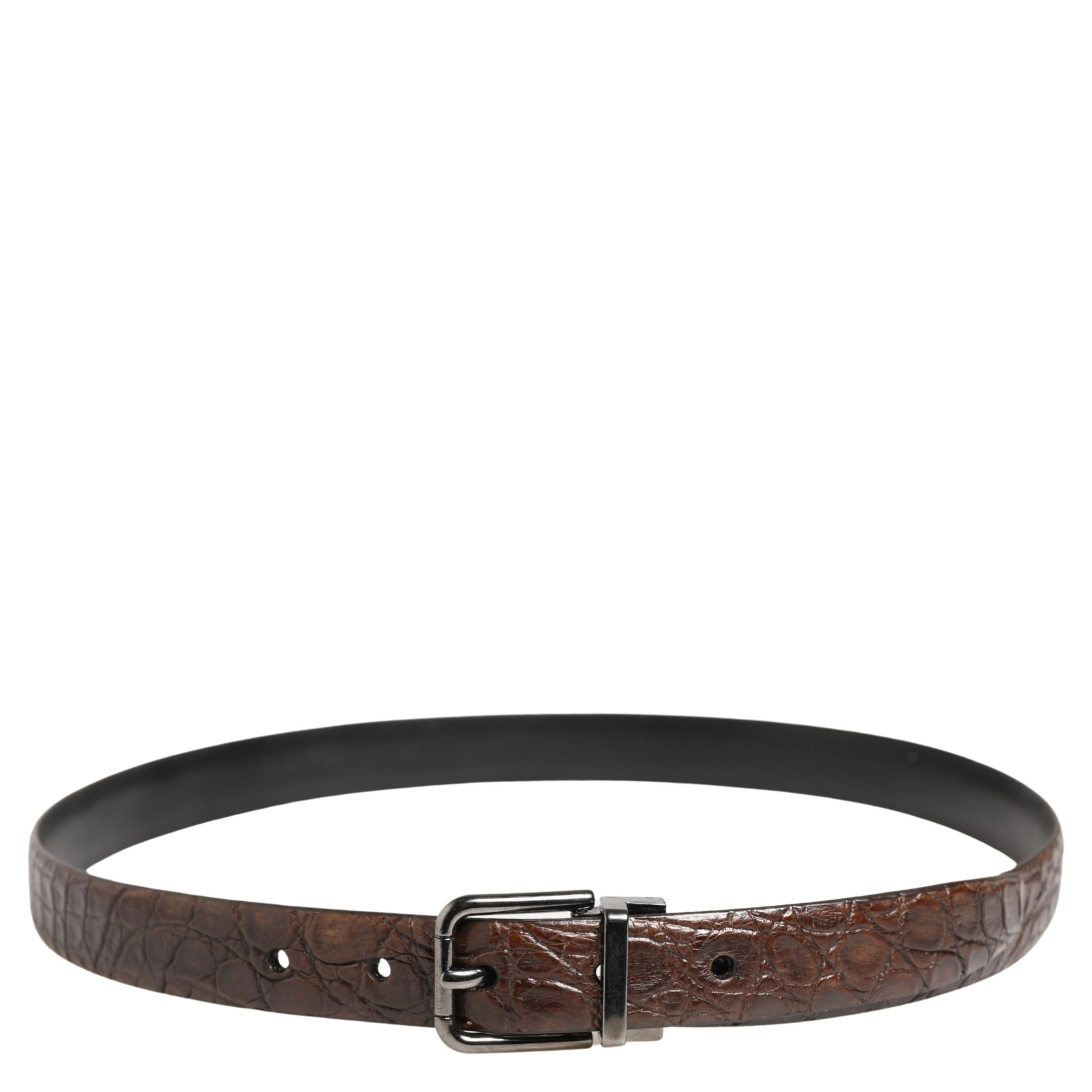 Brown Leather Silver Tone Metal Buckle Belt