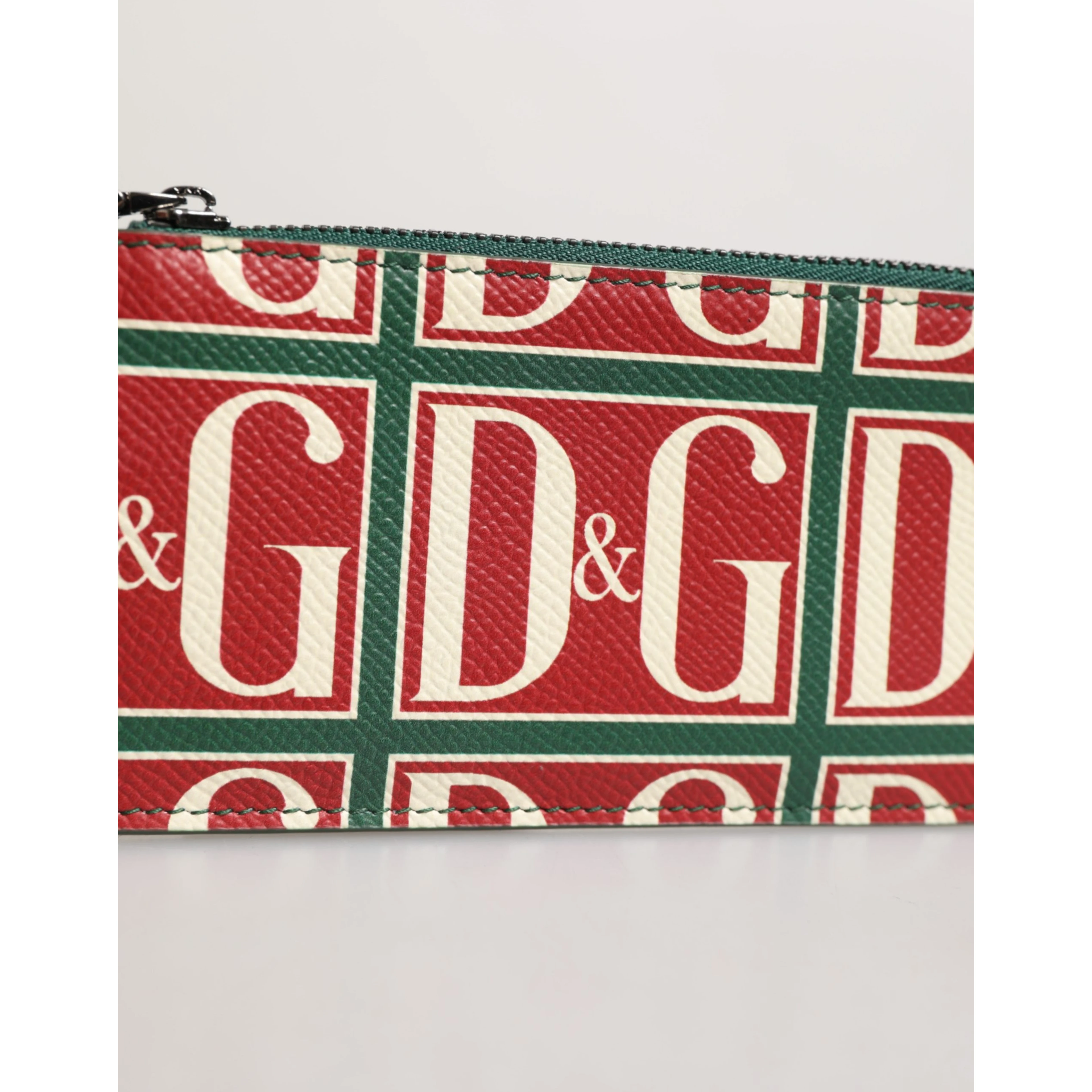 Green Calf Leather Logo Print Monogram Card Holder Wallet