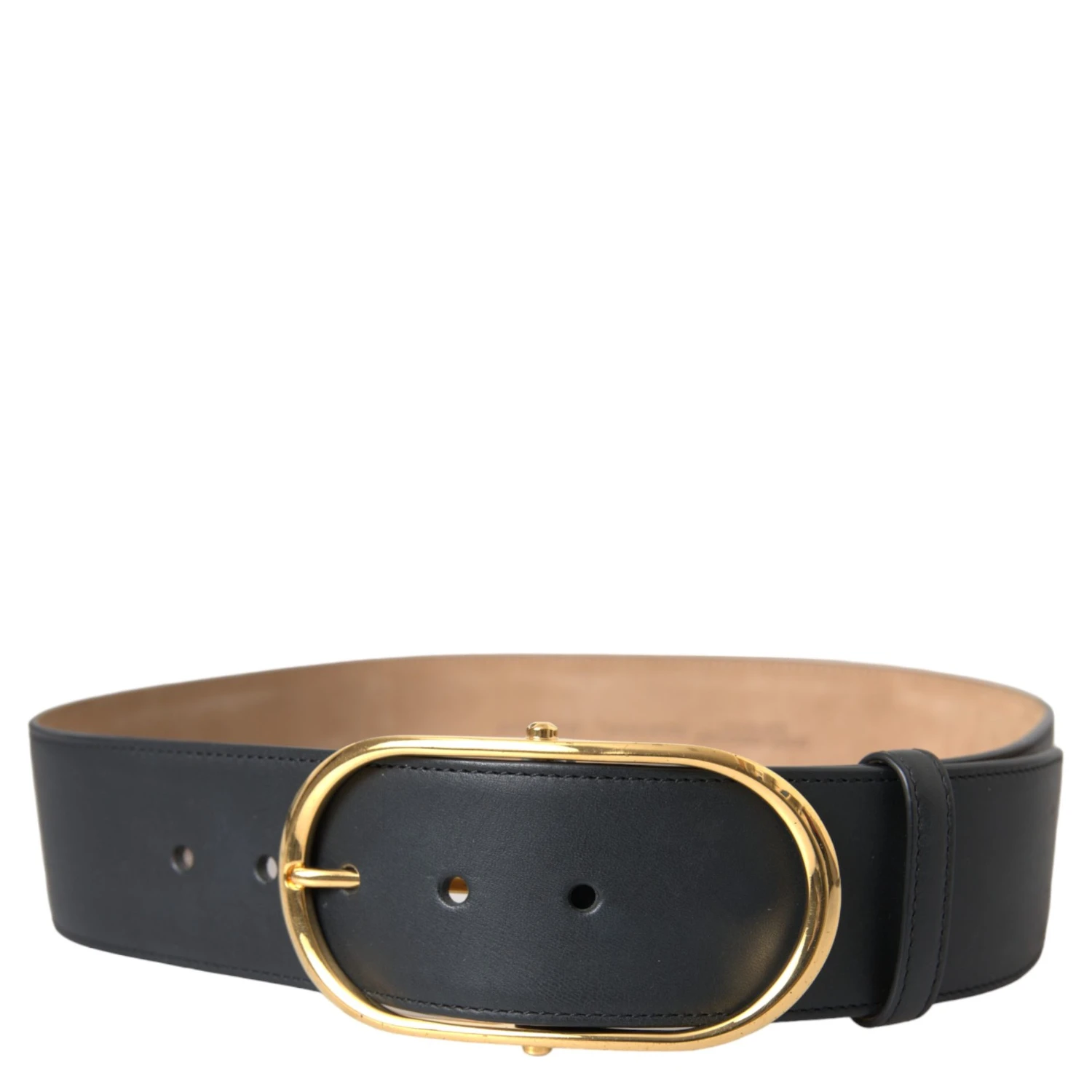 Black Leather Classic Metal Oval Buckle Belt
