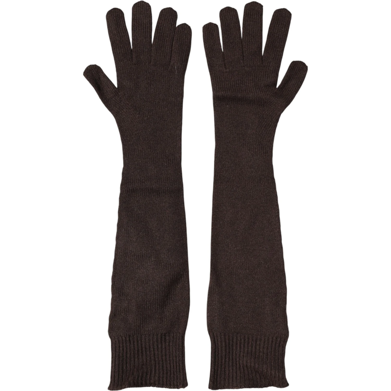 Brown Cashmere Knitted Elbow Length Mitten Gloves