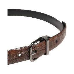 Brown Leather Silver Tone Metal Buckle Belt