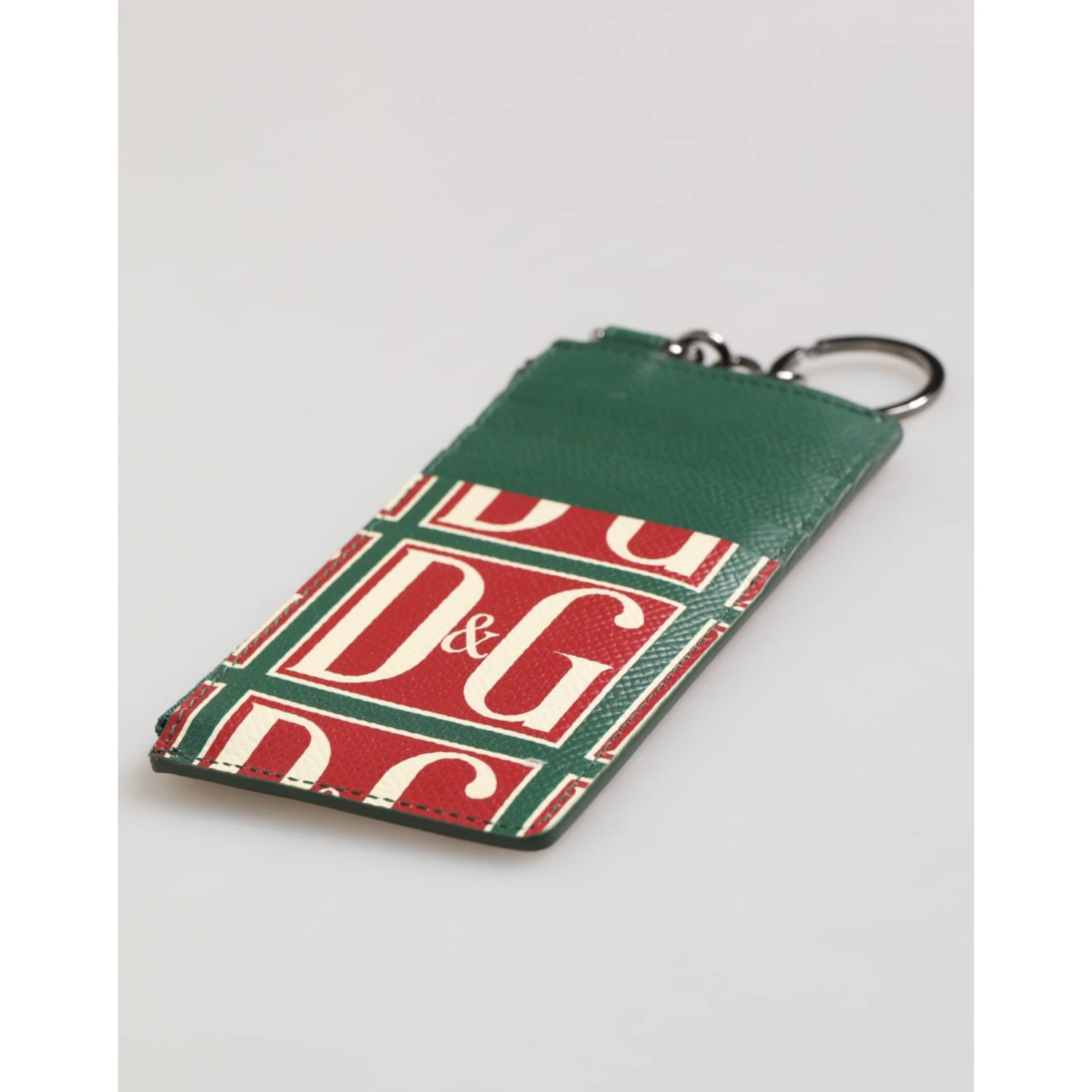 Green Calf Leather Logo Print Monogram Card Holder Wallet