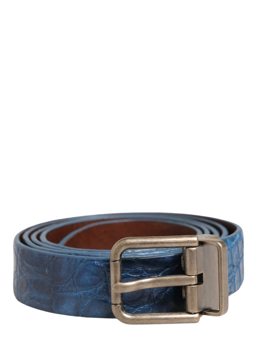 Navy Blue Leather Gold Tone Metal Buckle Belt