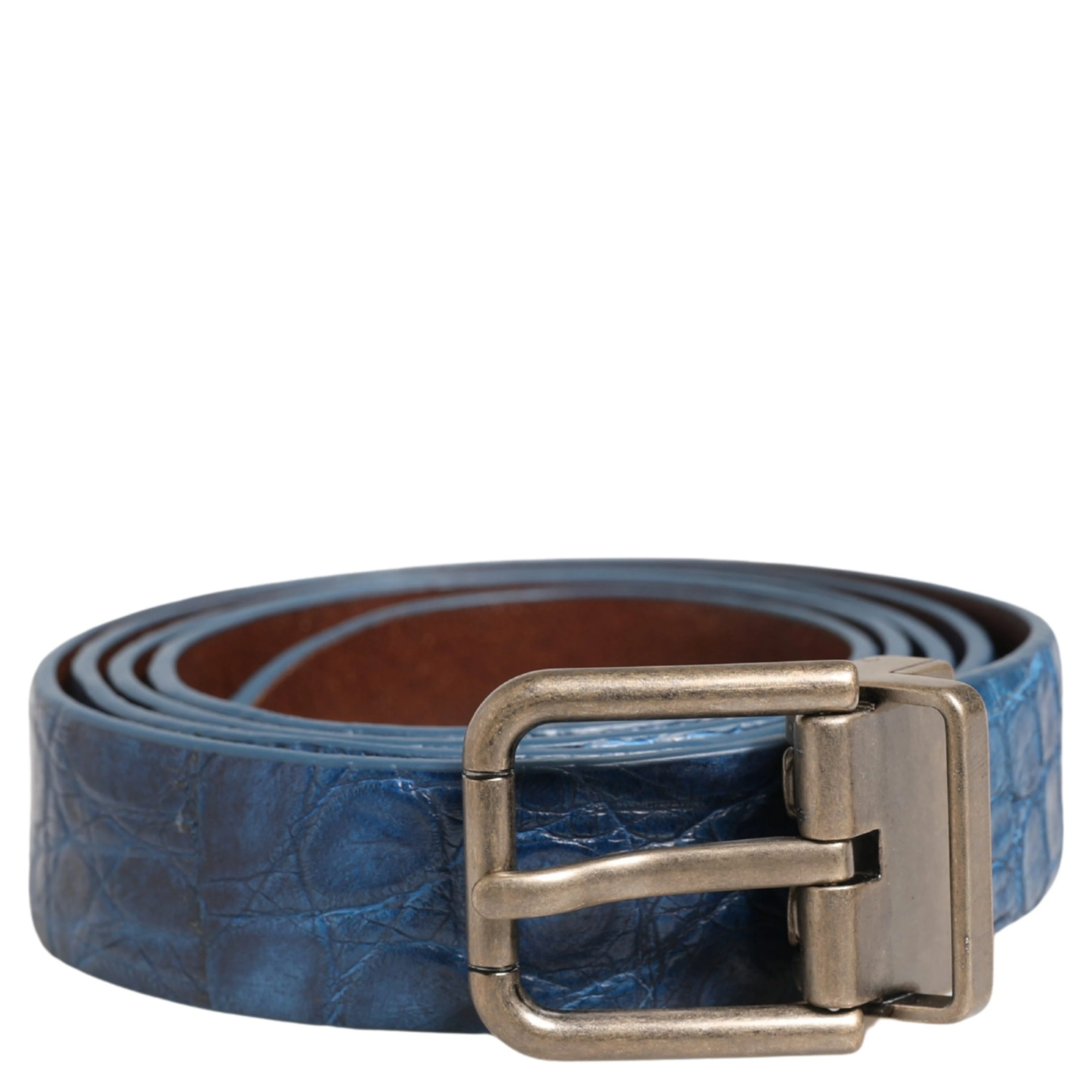 Navy Blue Leather Gold Tone Metal Buckle Belt
