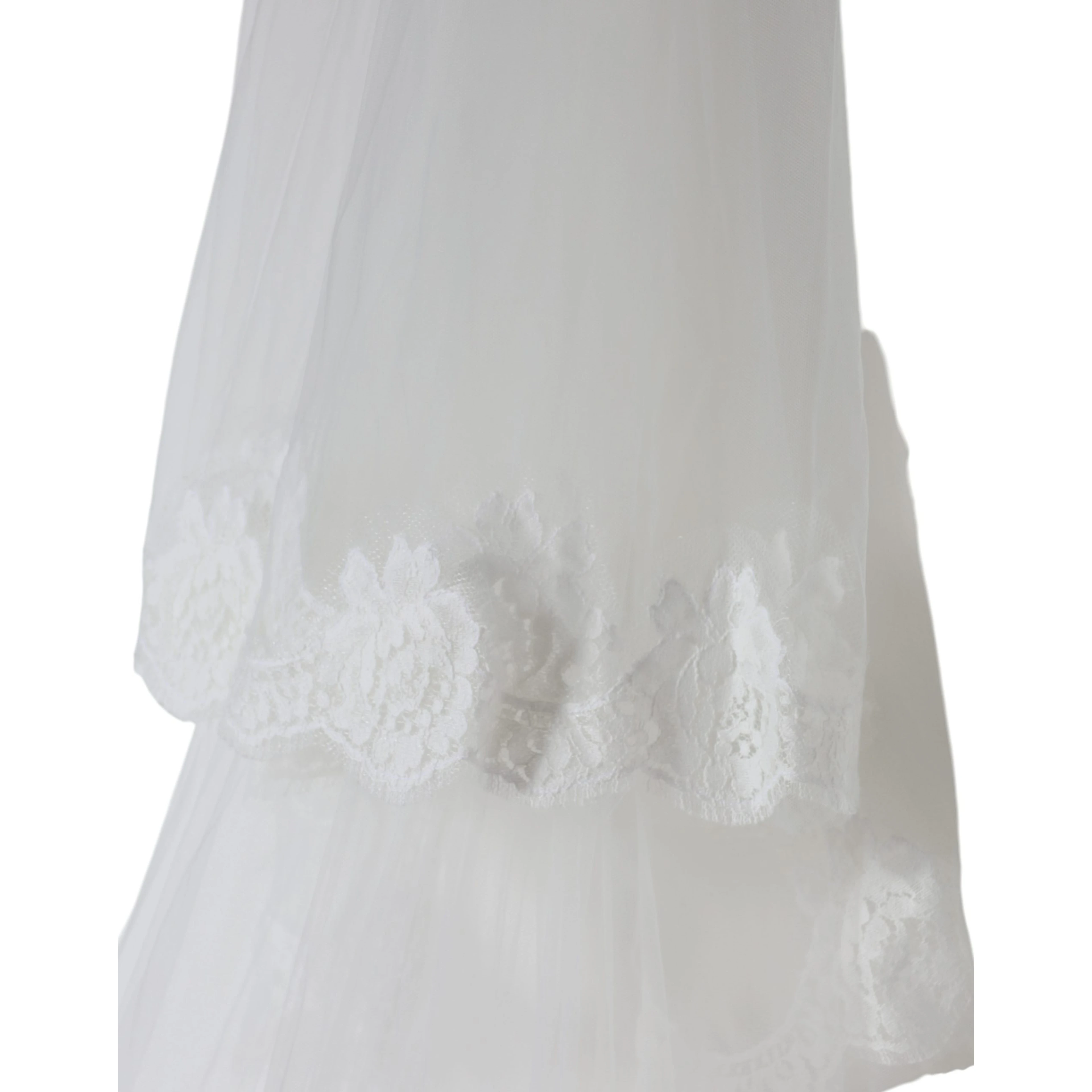 White Floral Lace Nylon Floor Length Long Wedding Veil