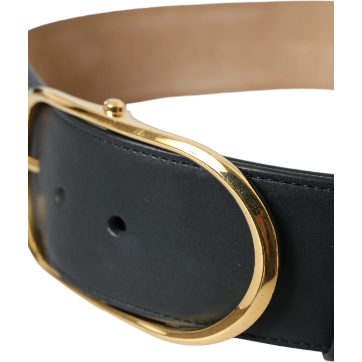 Black Leather Classic Metal Oval Buckle Belt