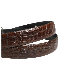 Brown Leather Silver Tone Metal Buckle Belt