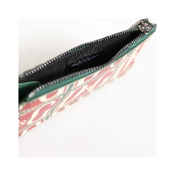 Green Calf Leather Logo Print Monogram Card Holder Wallet