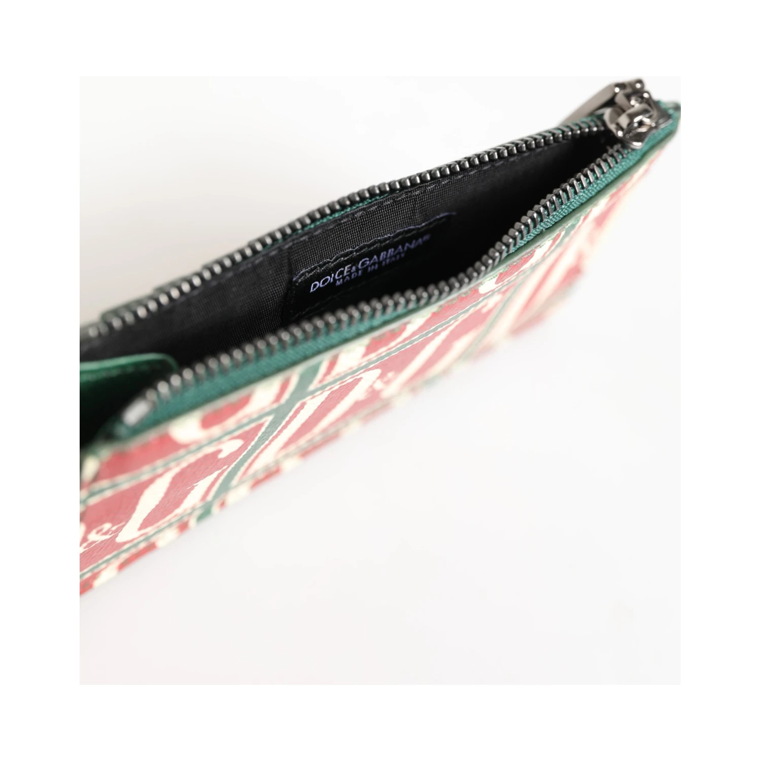 Green Calf Leather Logo Print Monogram Card Holder Wallet