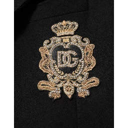 Black Heraldic Patch Single Breasted Blazer Jacket