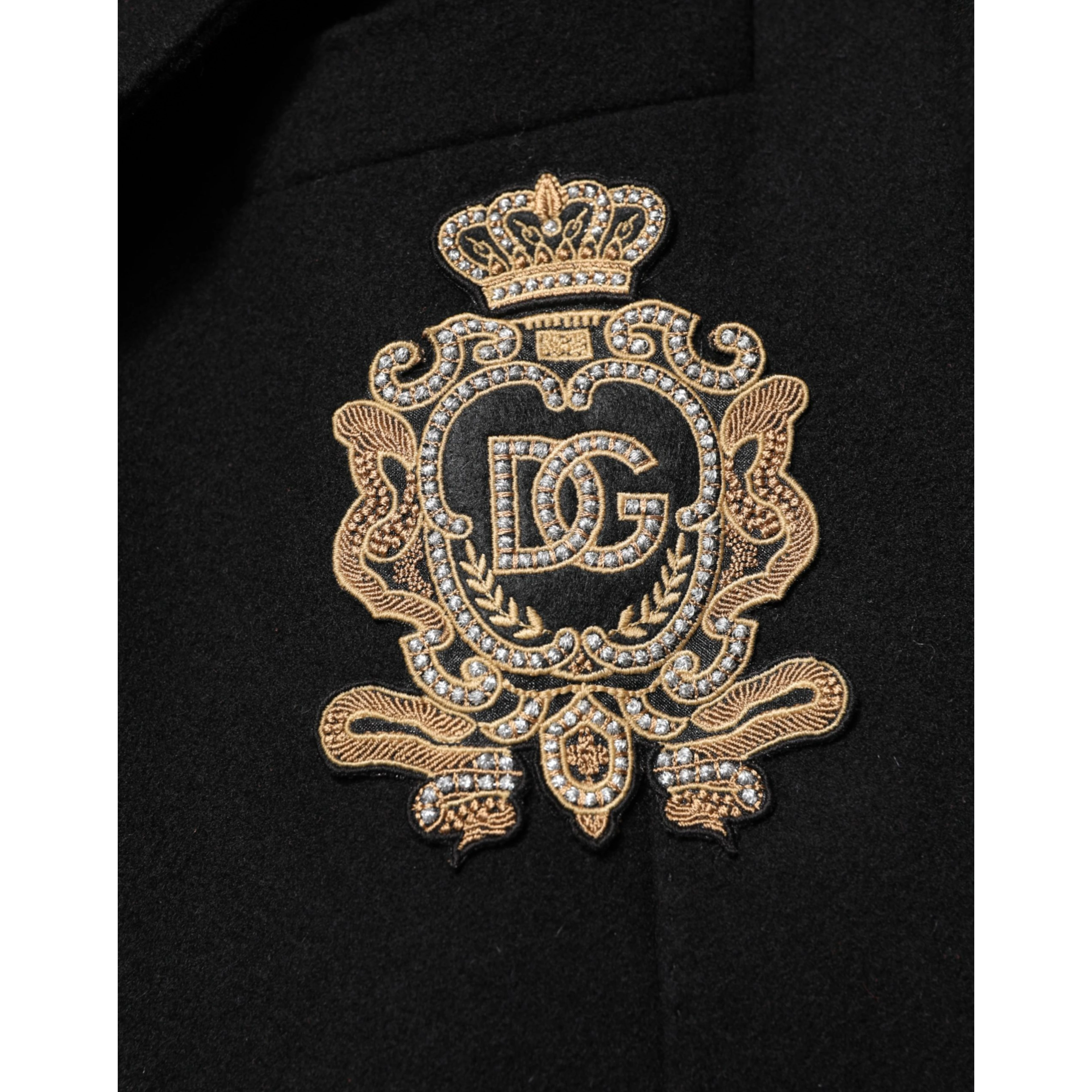 Black Heraldic Patch Single Breasted Blazer Jacket