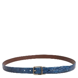 Navy Blue Leather Gold Tone Metal Buckle Belt