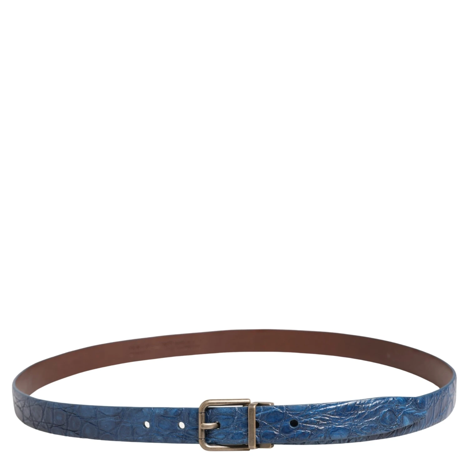 Navy Blue Leather Gold Tone Metal Buckle Belt