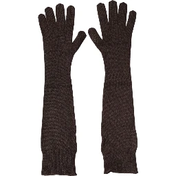 Brown Cashmere Knitted Elbow Length Mitten Gloves