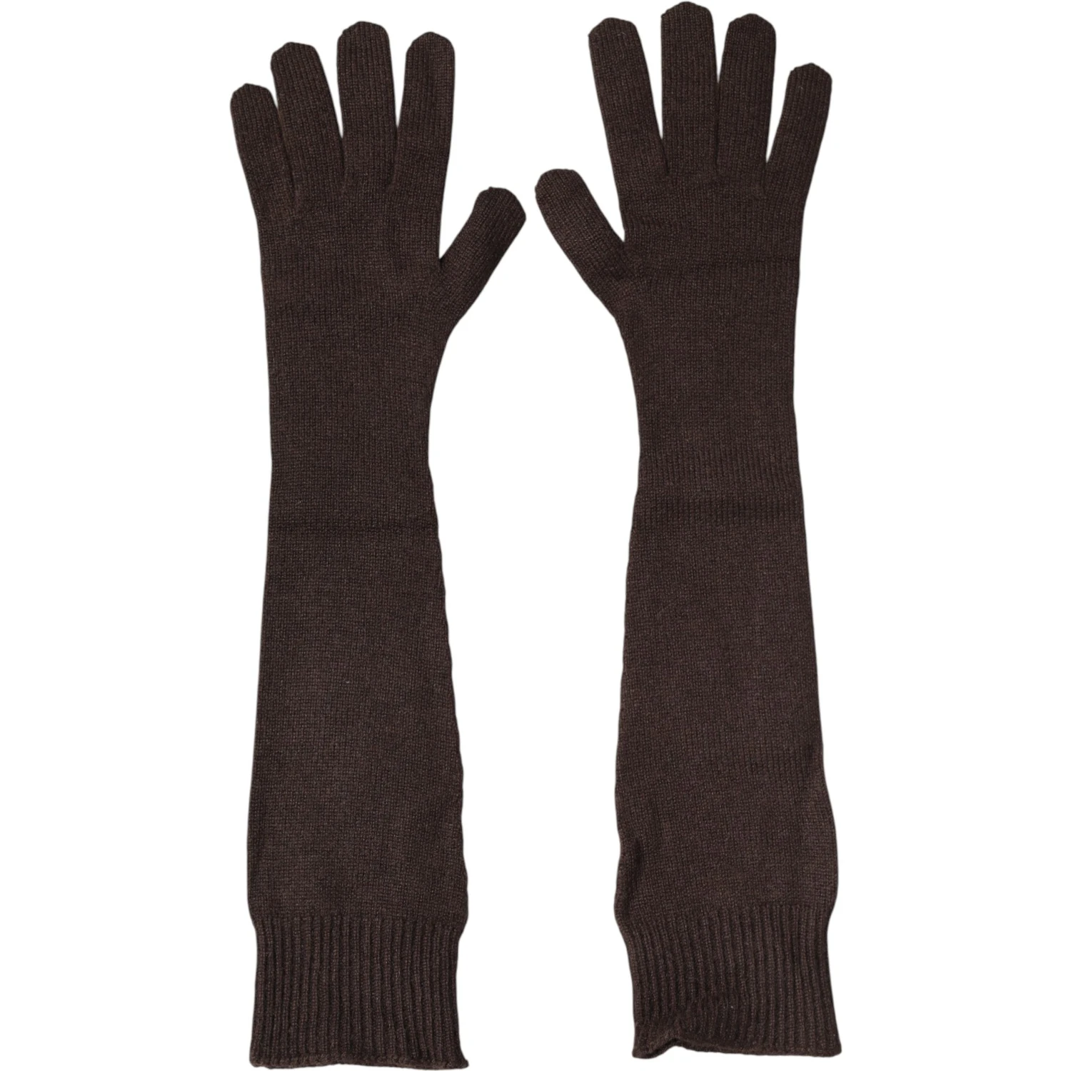 Brown Cashmere Knitted Elbow Length Mitten Gloves