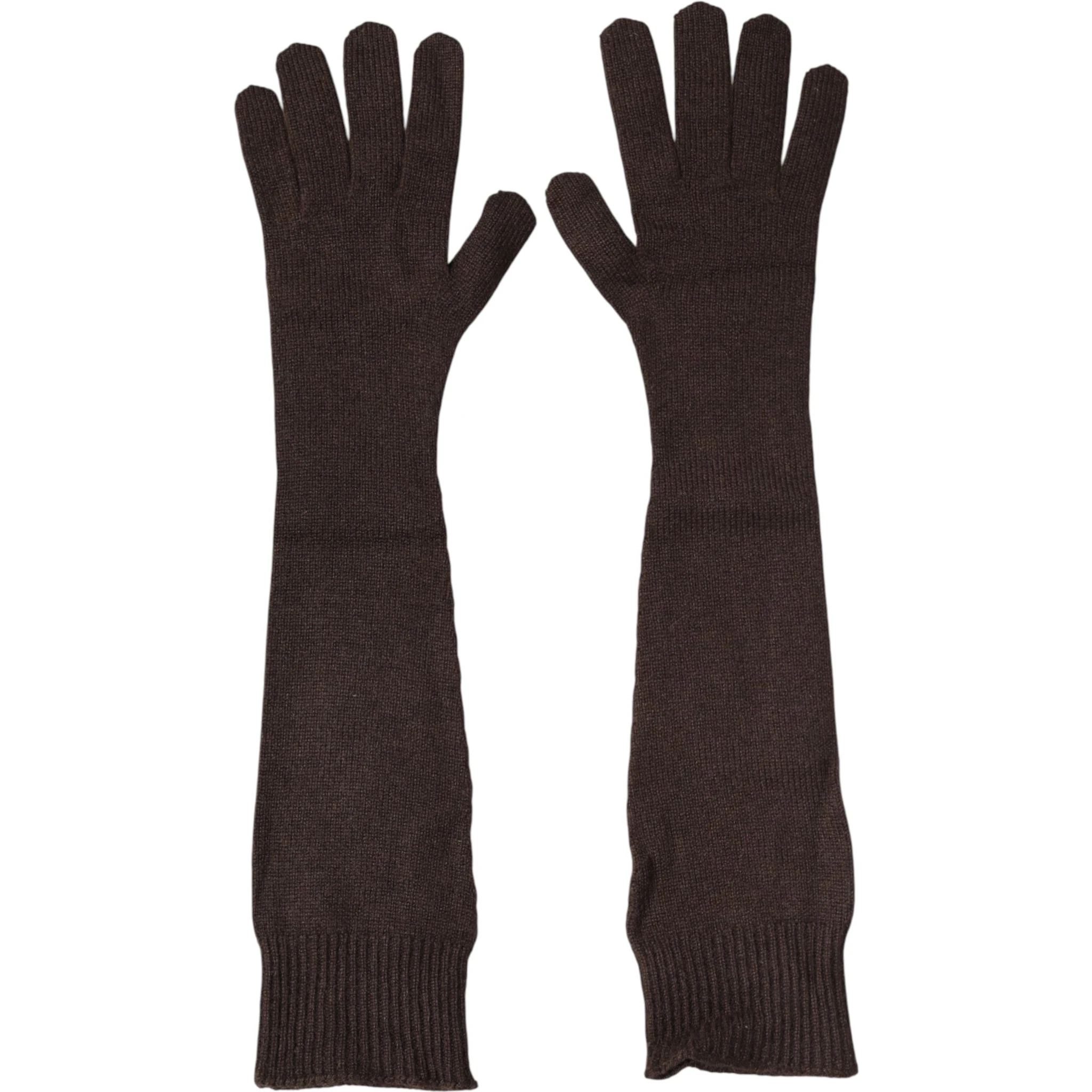 Brown Cashmere Knitted Elbow Length Mitten Gloves